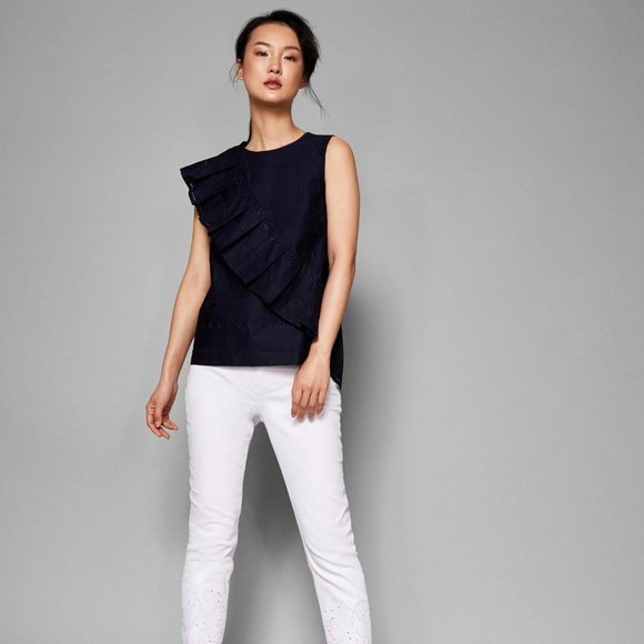Ted Baker London Ruffle Embroidered Sleeveless Woven Top (NWT) - Picture 3 of 7